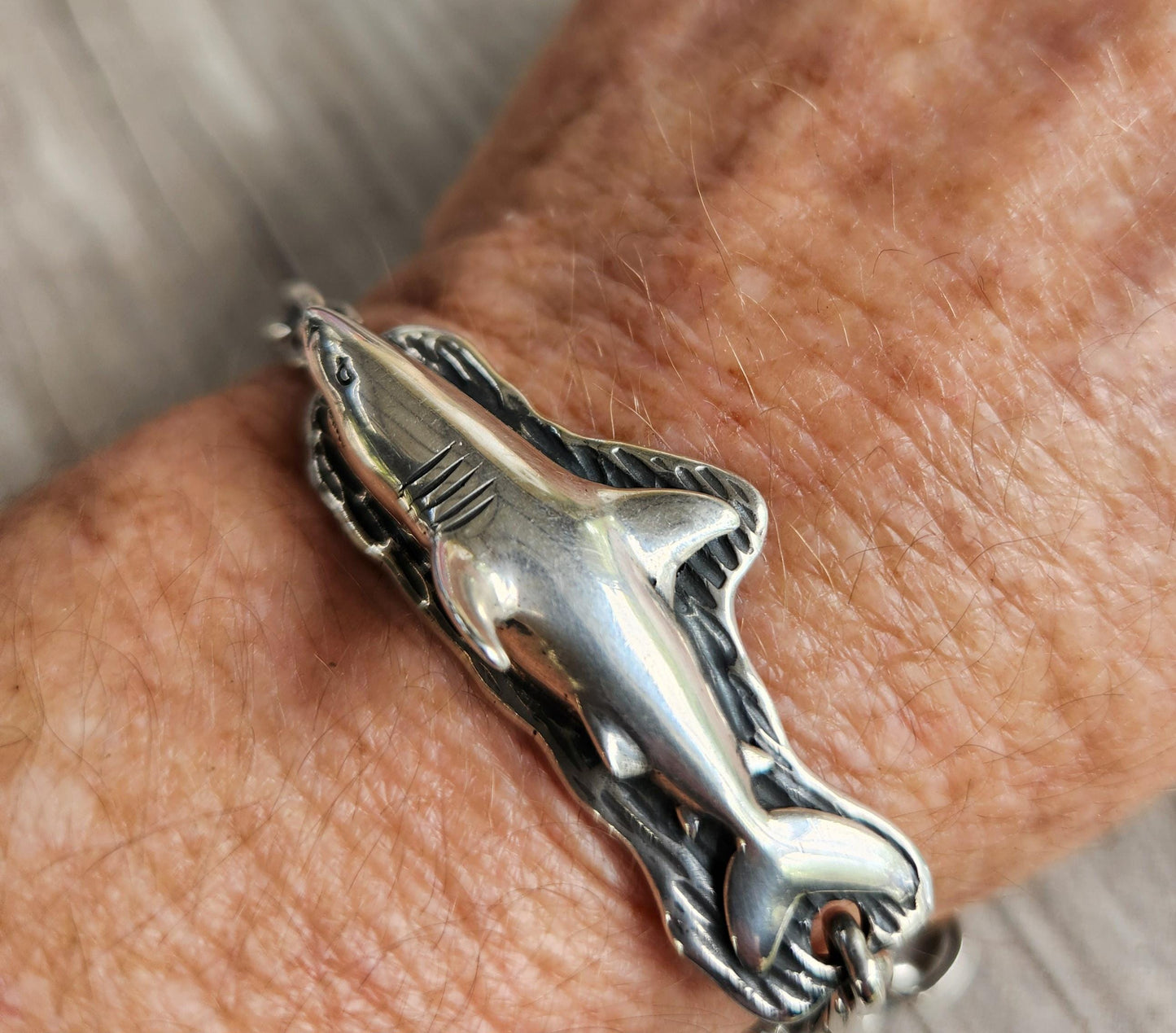 Wave surf chain bracelet,925 sterling silver,handmade,fisherman,marine ocean jewelry