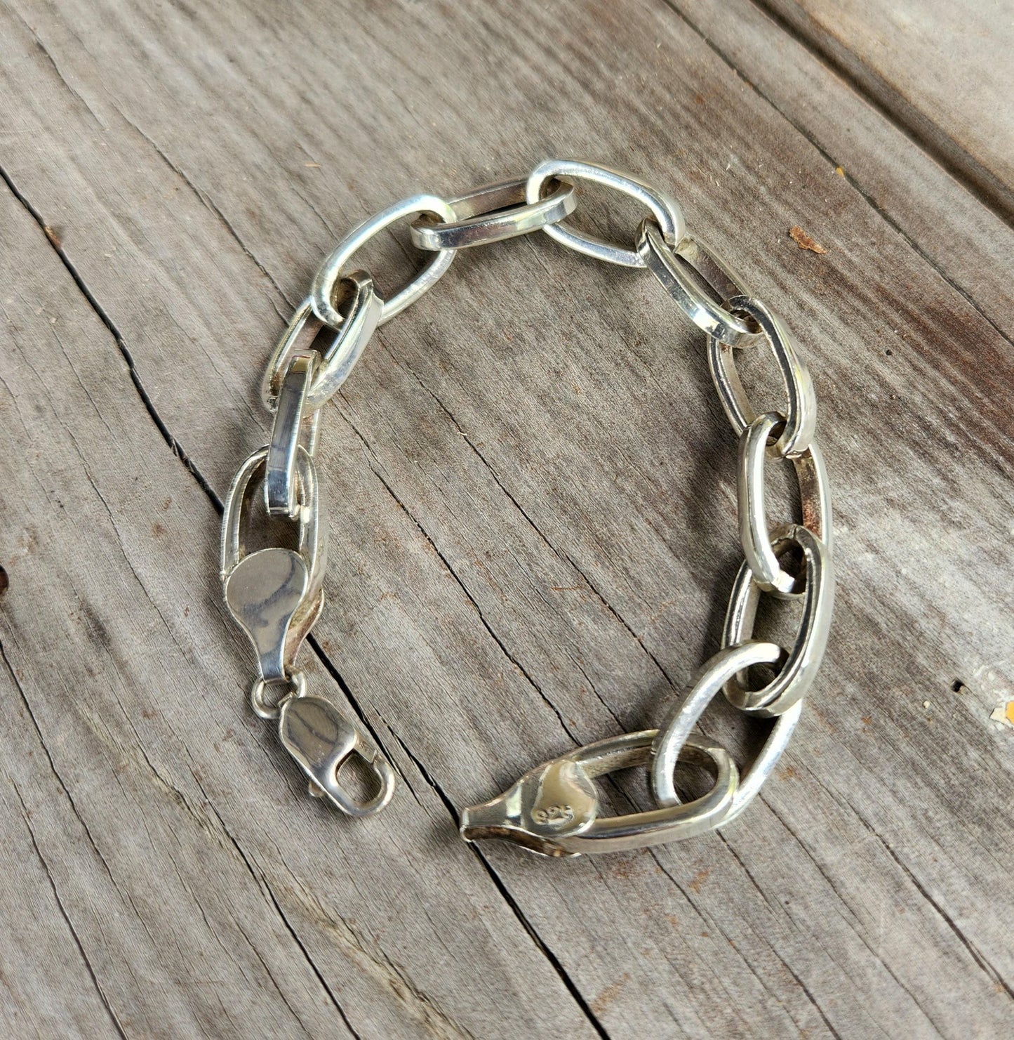 Chunky 925 silver bracelet,sterling silver,oval square handmade links,unisex,link bracelet,boho,mens heavy bracelet