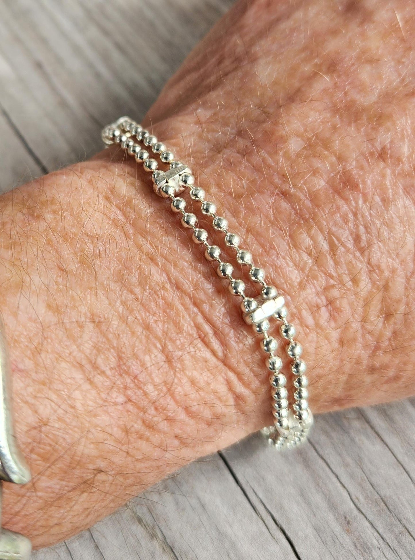 silver ball bracelet,sterling silver,double ball chain,handmade,fine link bracelet,boho,