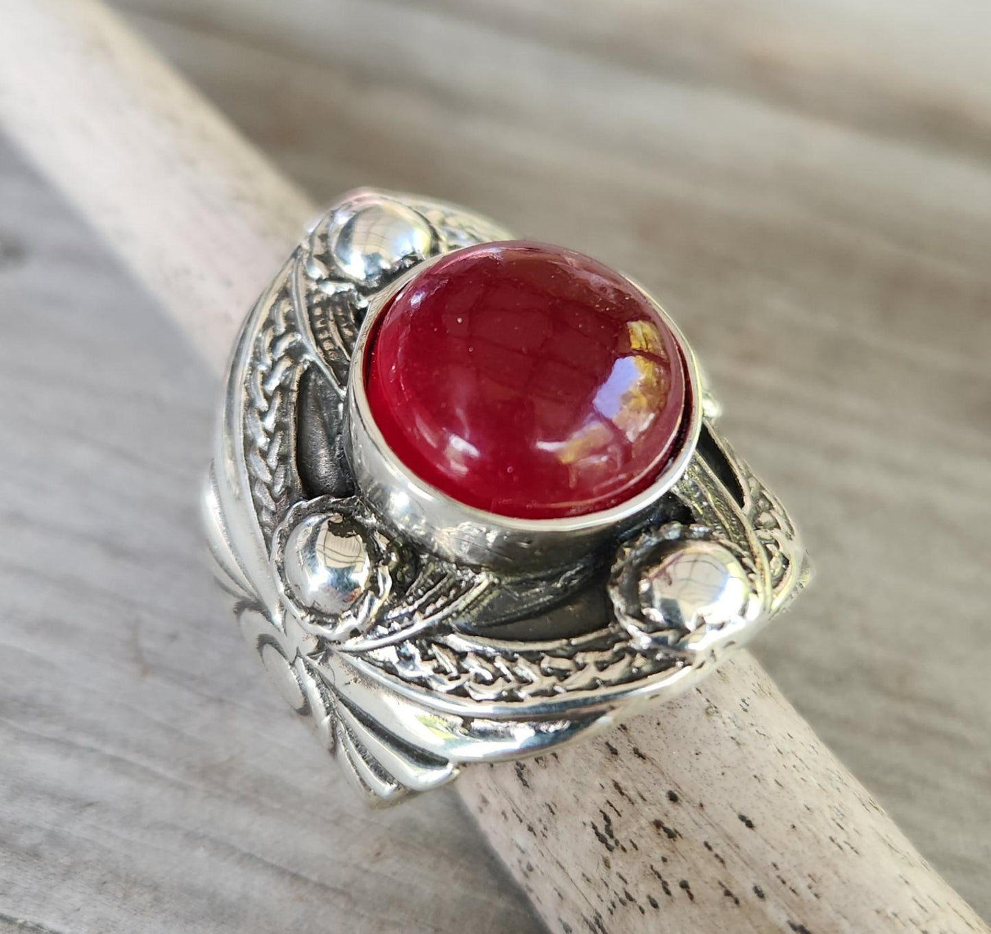 Large celtic ring,sterling silver,Blue quartz or ruby jade quartz,chunky ring,medieval,tribal,large stone ring,shield,large mens gemstone