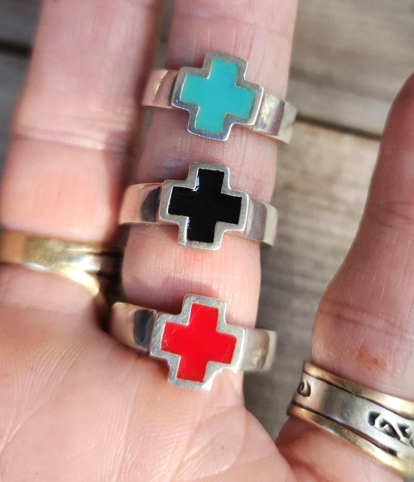 cross ring,sterling silver,even cross,black,red or blue enamel, Christian,Celtic cross,medieval,religious,pagan,hand made,knights templar