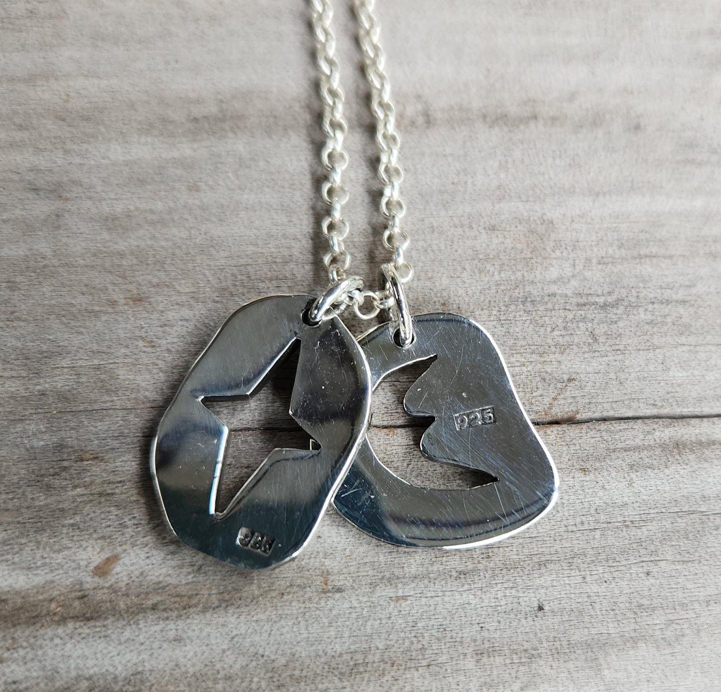 Moon & star pendant,sterling  jewelry,handmade tags,cut out moon star,goddess