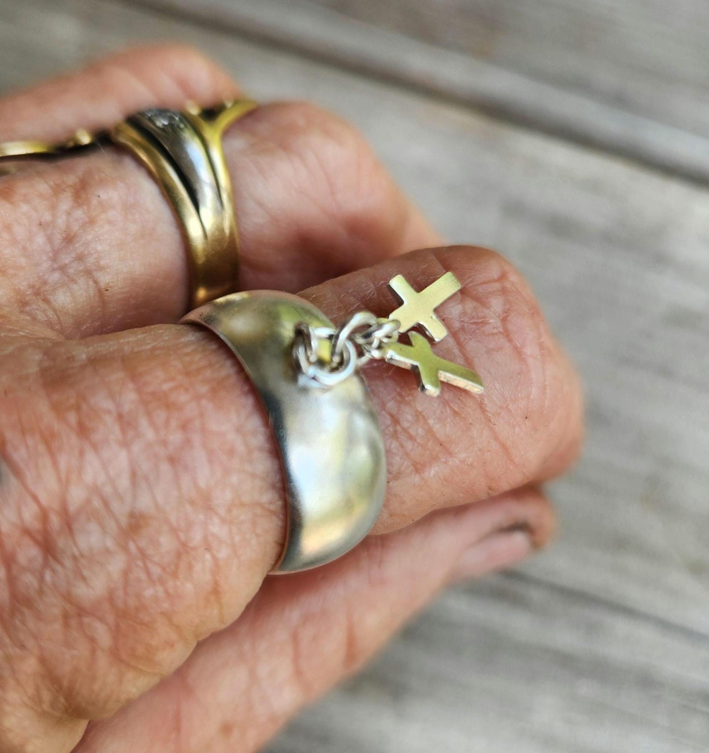 Silver cross ring,solid sterling silver,dangly crosses on a band,unisex wedding band, Christian,god,gothic punk grunge emo jewellery
