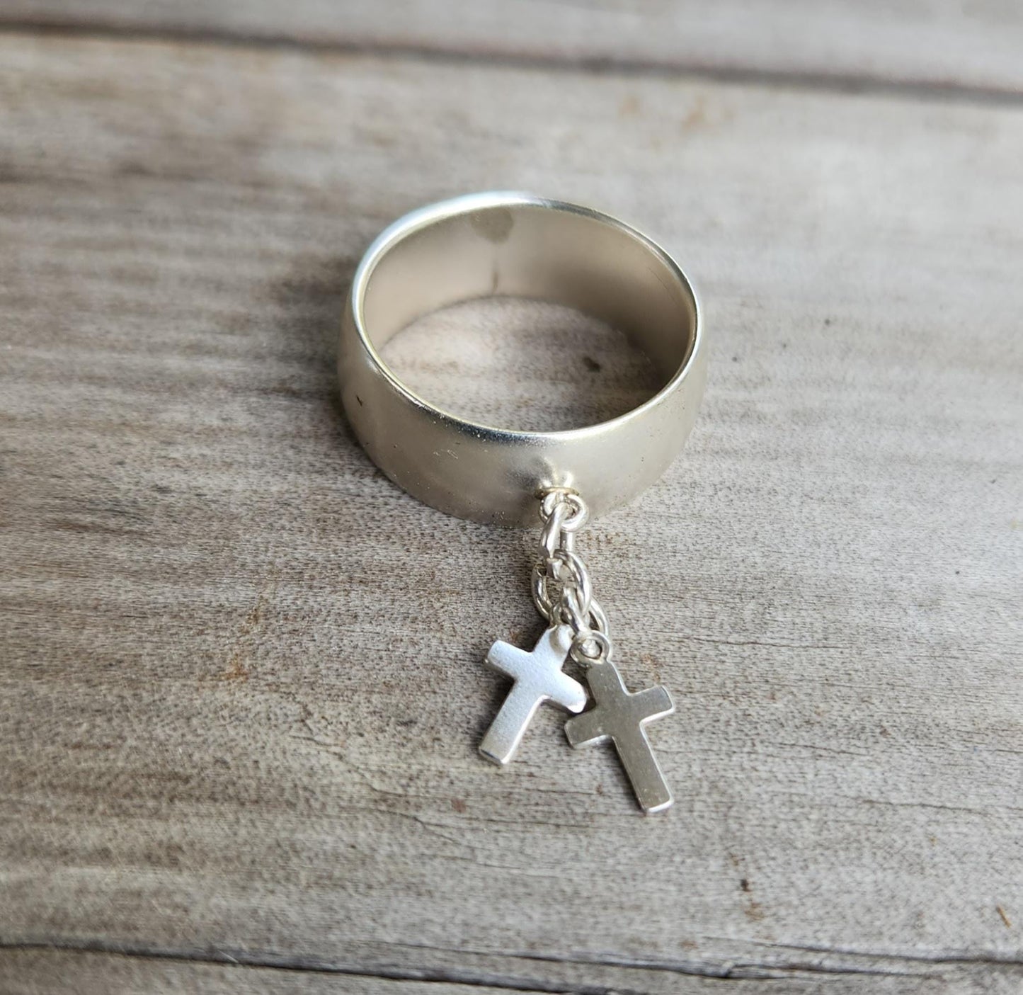 Silver cross ring,solid sterling silver,dangly crosses on a band,unisex wedding band, Christian,god,gothic punk grunge emo jewellery