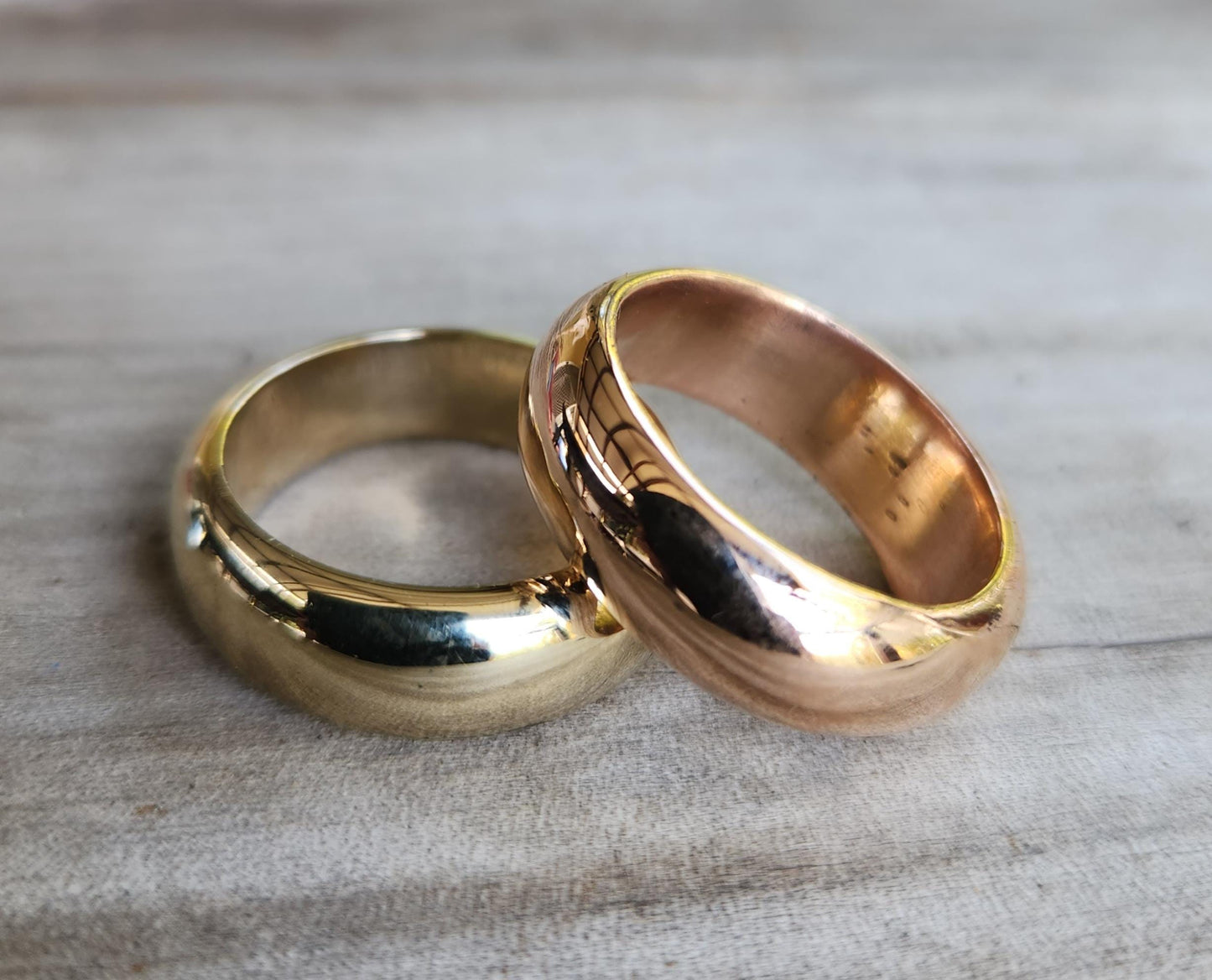 Chunky gold stacker band,8mm solid ring,yellow brass or pink bronze looks like gold,thick rounded,his and her wedding band,boho,handmade