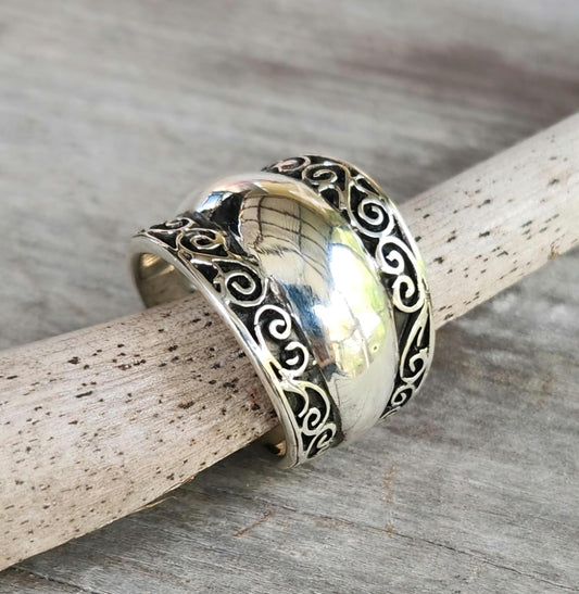 Wide silver ring,sterlingsilver,high dome band,wide rounded band,handmade,wedding,boho,gypsy,