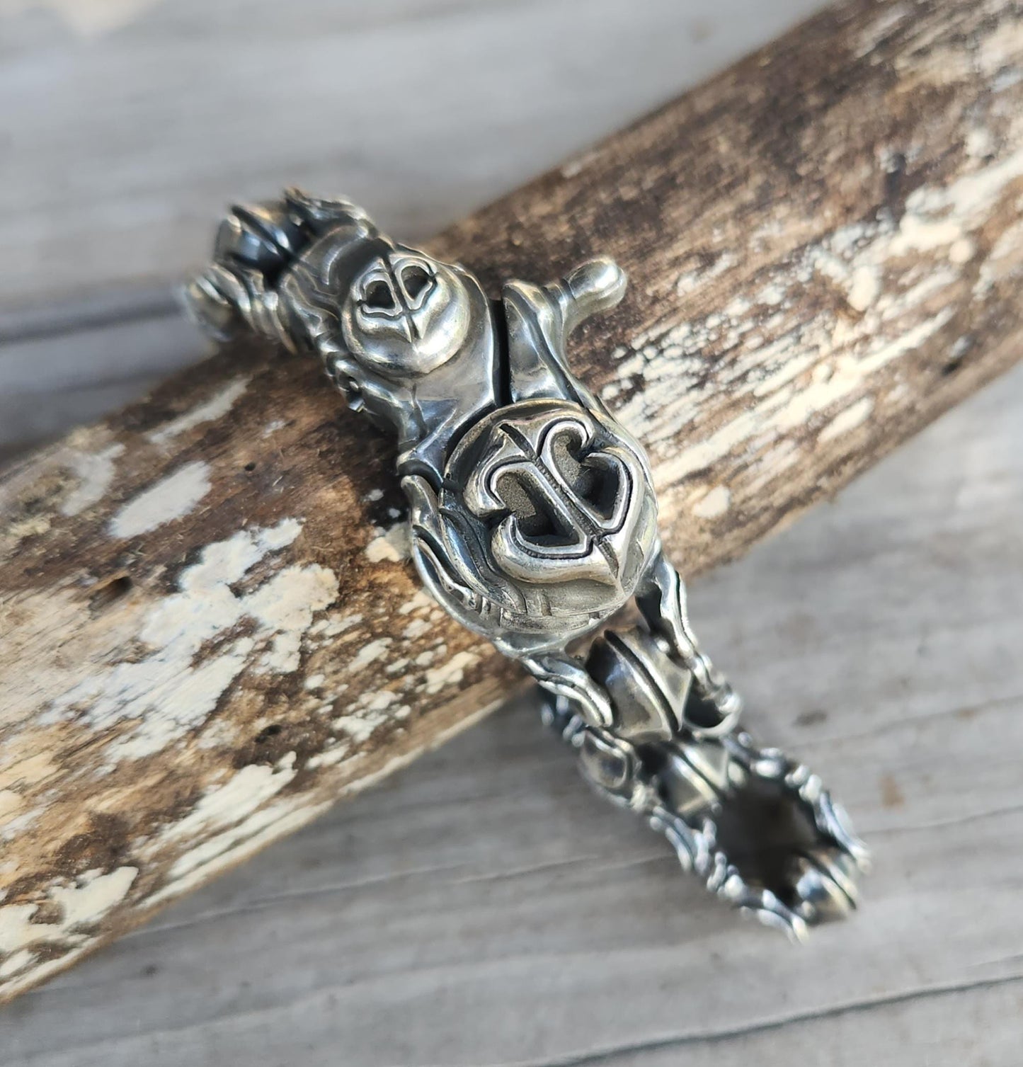 Silver heavy bracelet,sterling silver,anchor,sailor,handmade,steampunk,chunky chain,