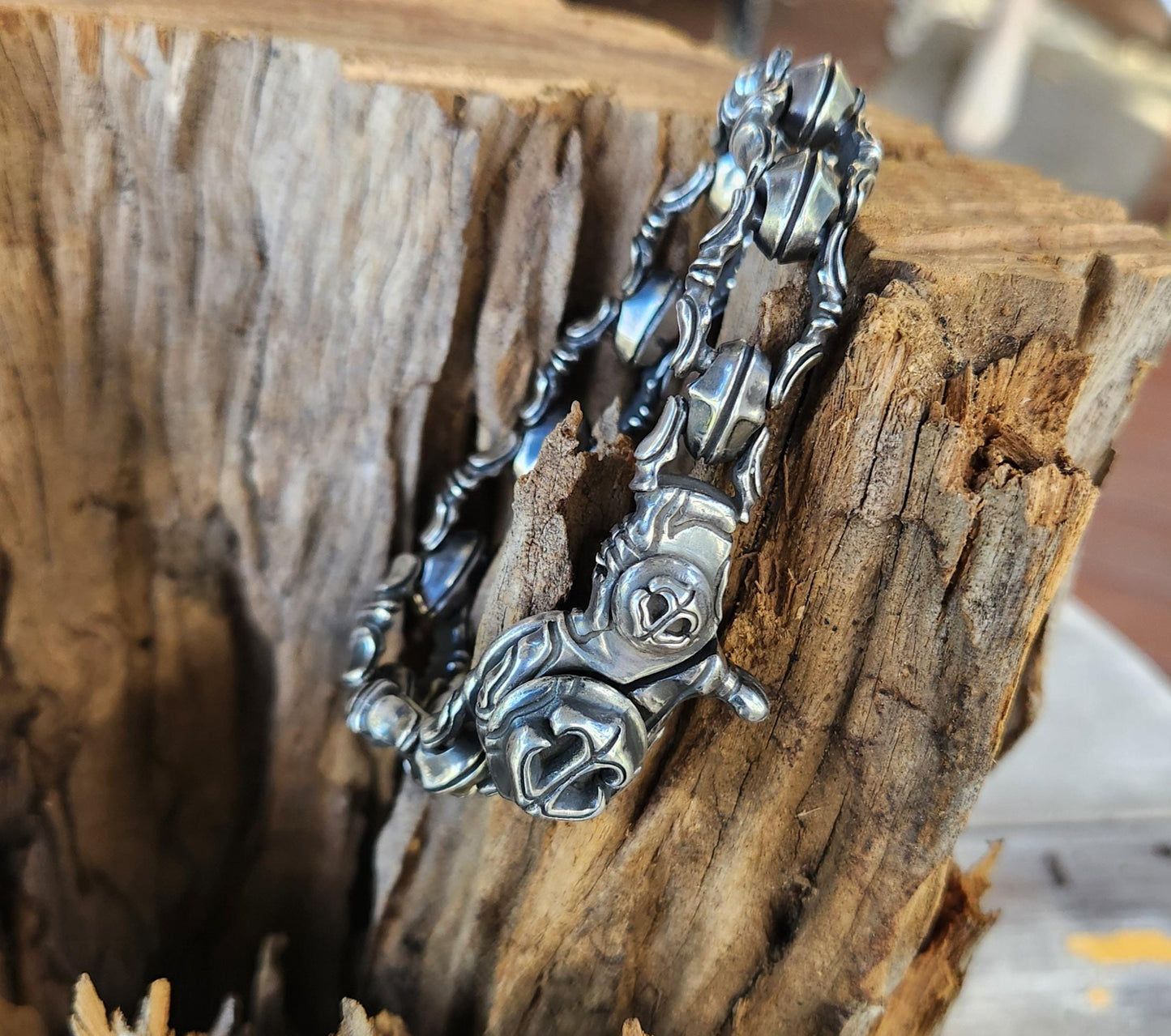 Silver heavy bracelet,sterling silver,anchor,sailor,handmade,steampunk,chunky chain,