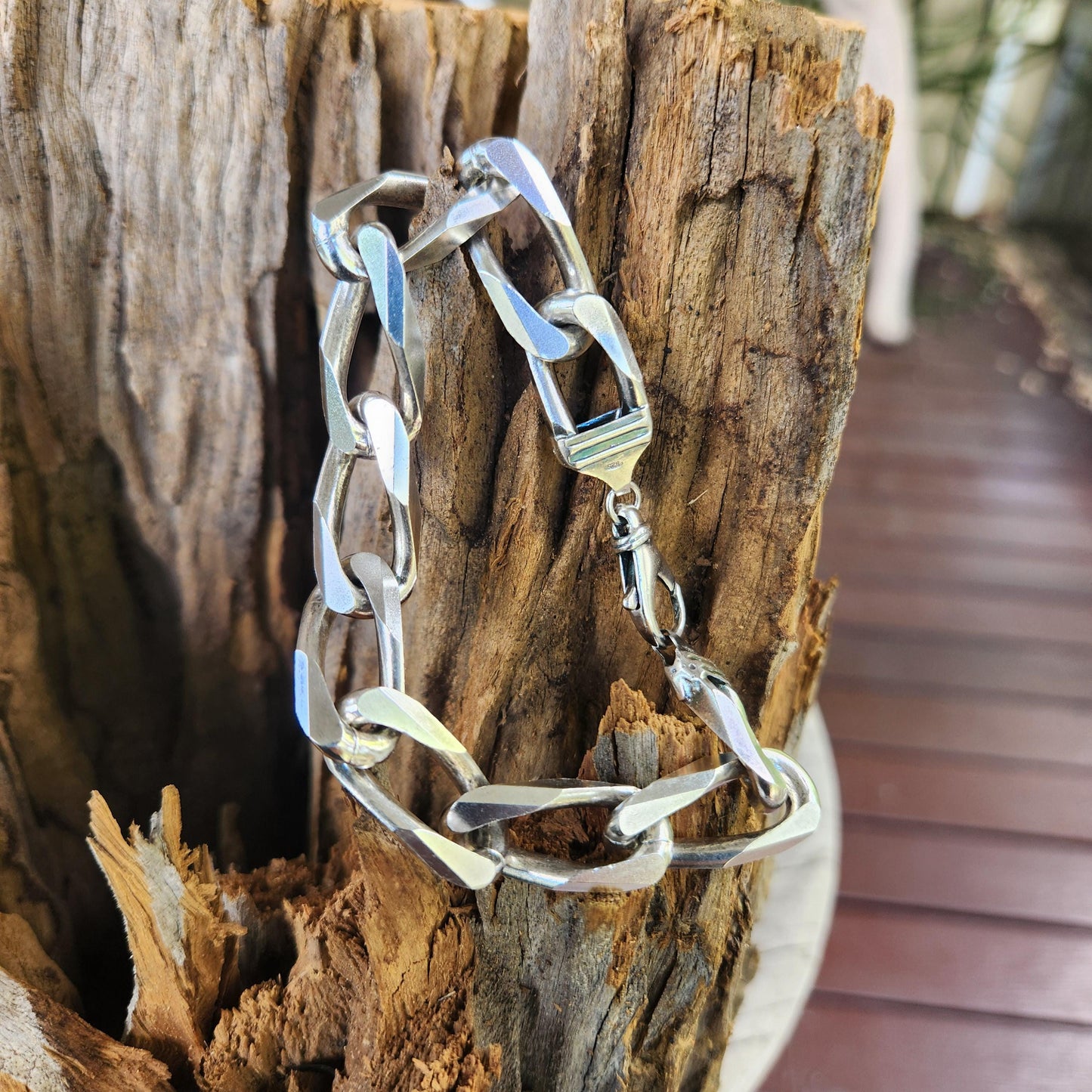 Silver diamond cut curb bracelet,sterling silver,matt finish,chunky chain,plain chain,