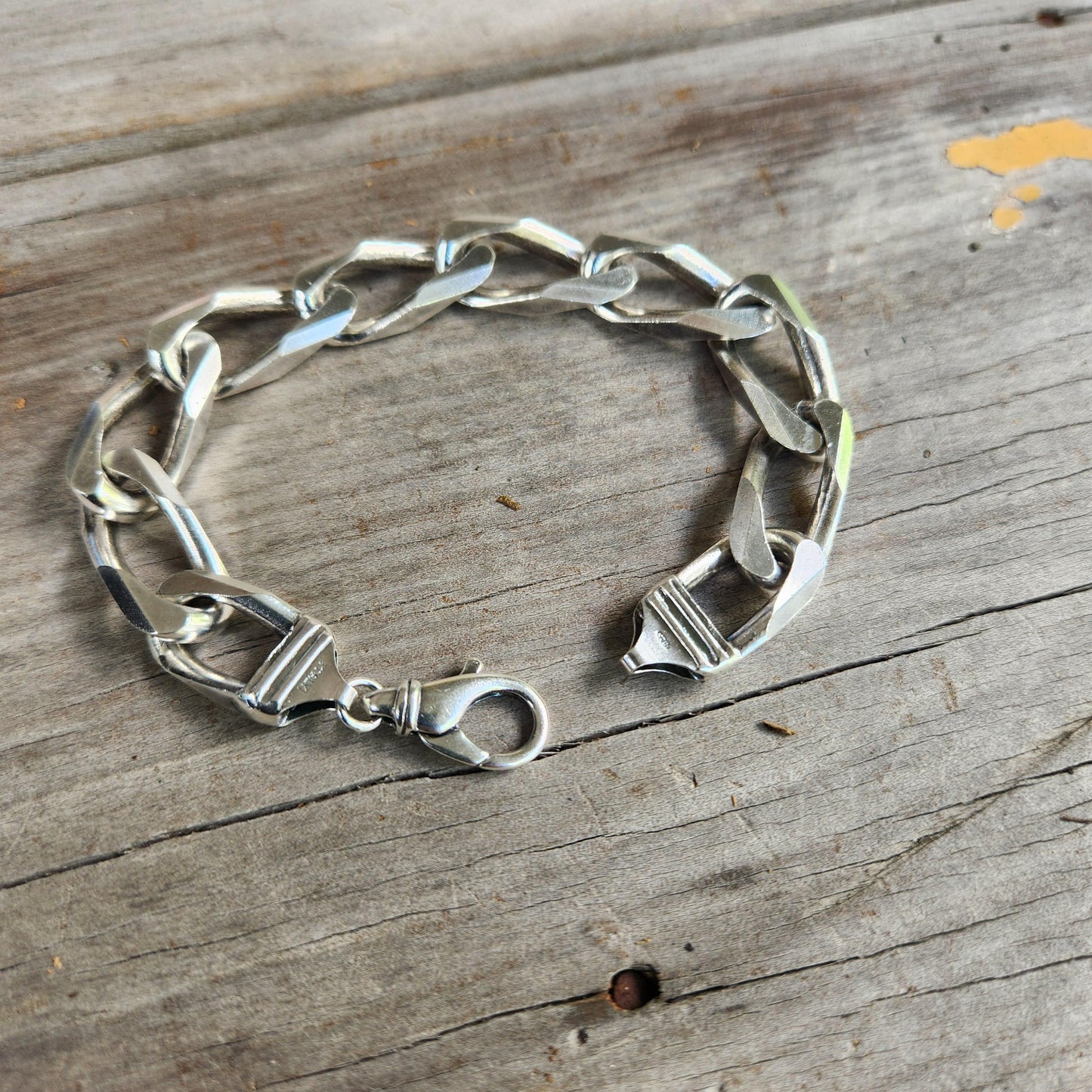Silver diamond cut curb bracelet,sterling silver,matt finish,chunky chain,plain chain,