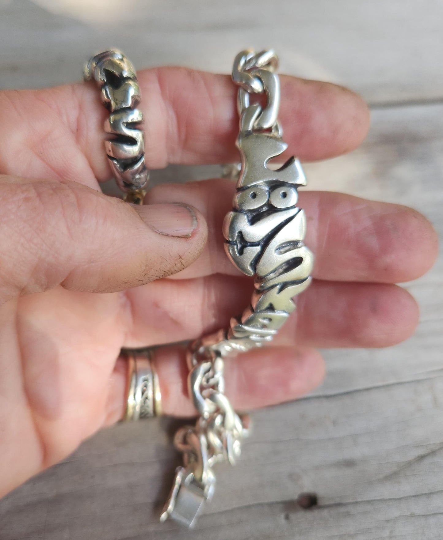 Skater bracelet,sterling silver,skateboard,looney skater bubble graffiti writing,skateboarder