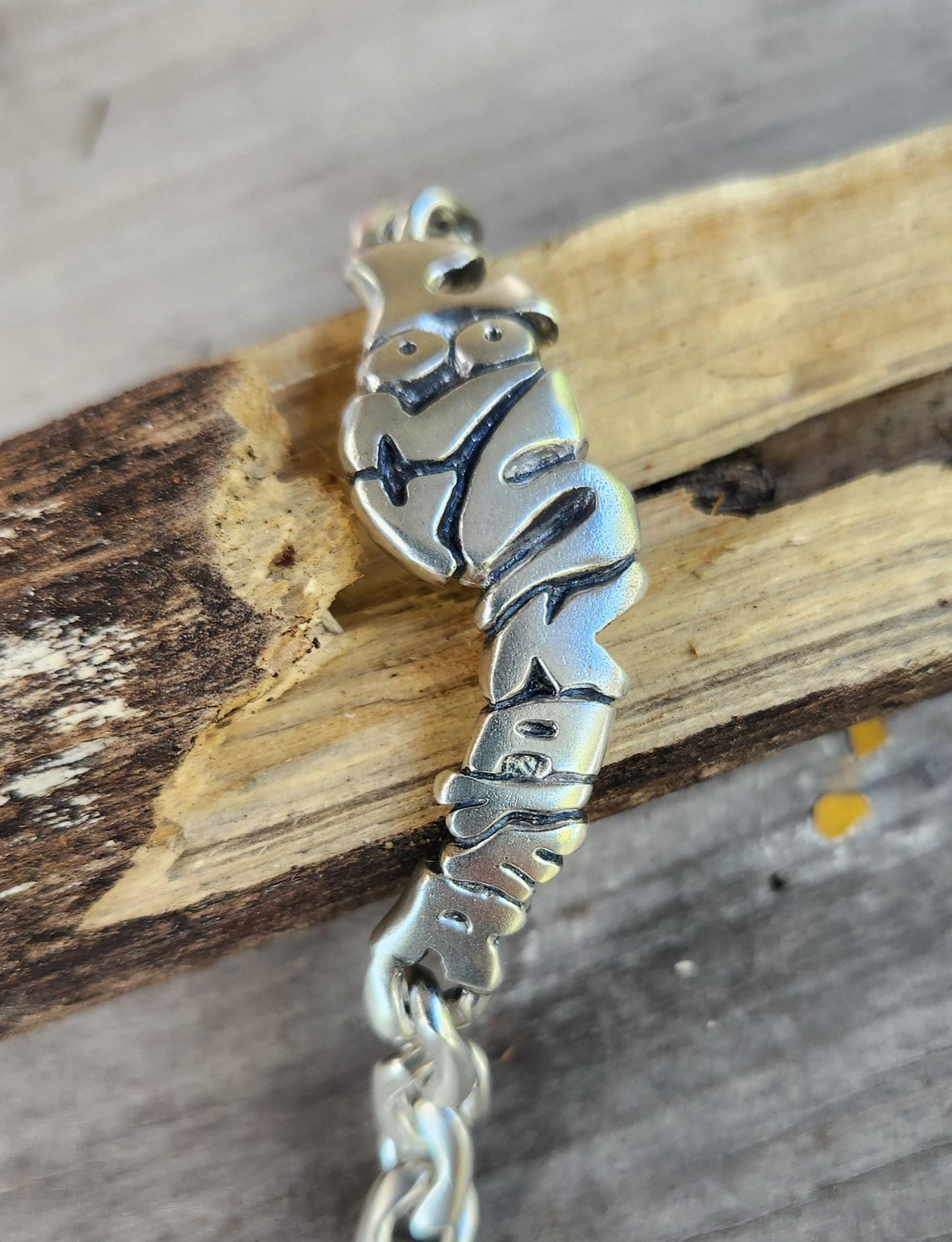 Skater bracelet,sterling silver,skateboard,looney skater bubble graffiti writing,skateboarder