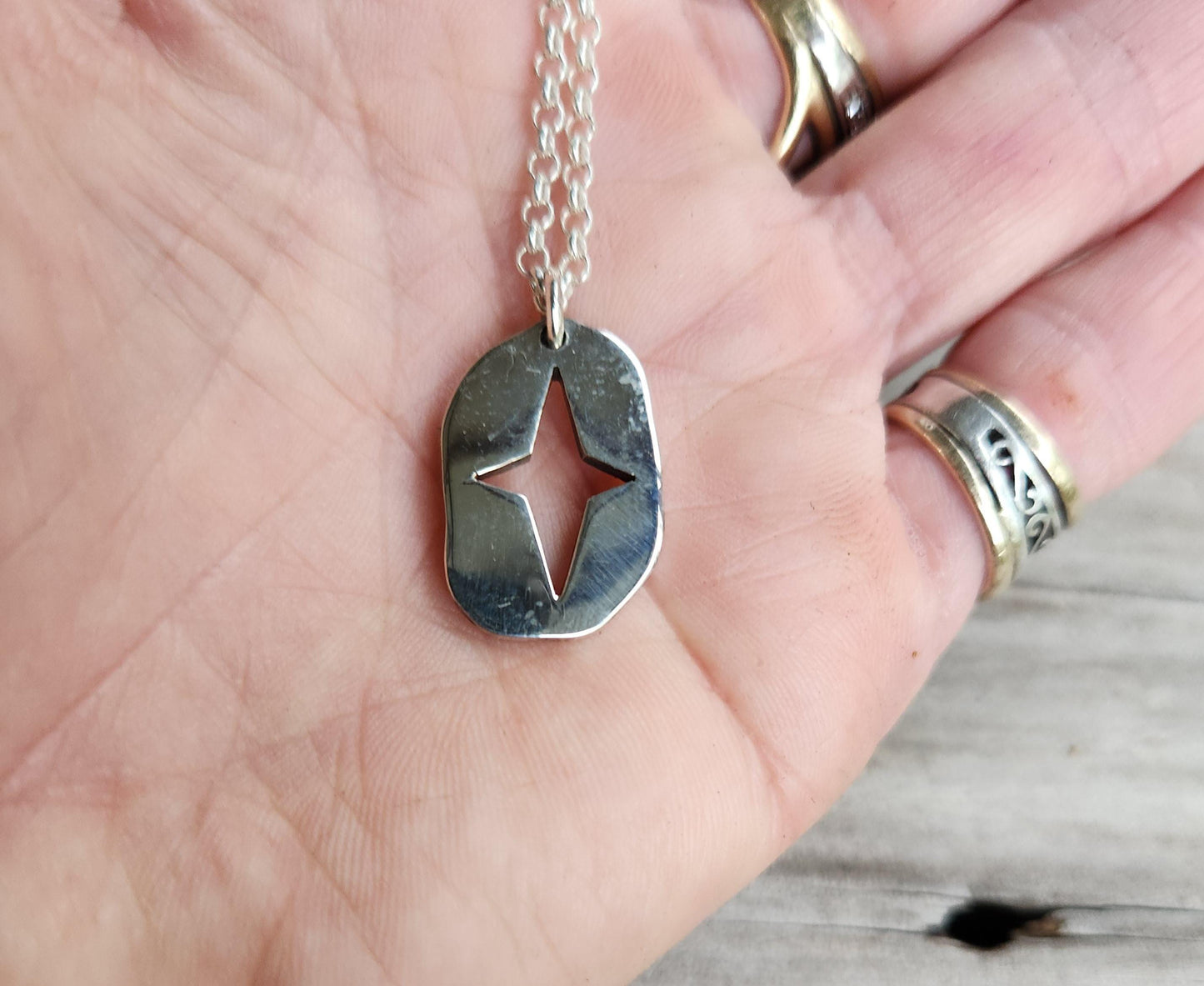 star pendant,sterling silver,moon,crescent jewelry,handmade tags,cut out moon and star,goddess