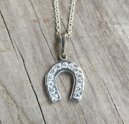 horseshoe pendant,cz sterling silver,cubic zirconia  good luck,handmade,rockabilly,boho shic,gypsy,lucky horseshoe,goddess,new age