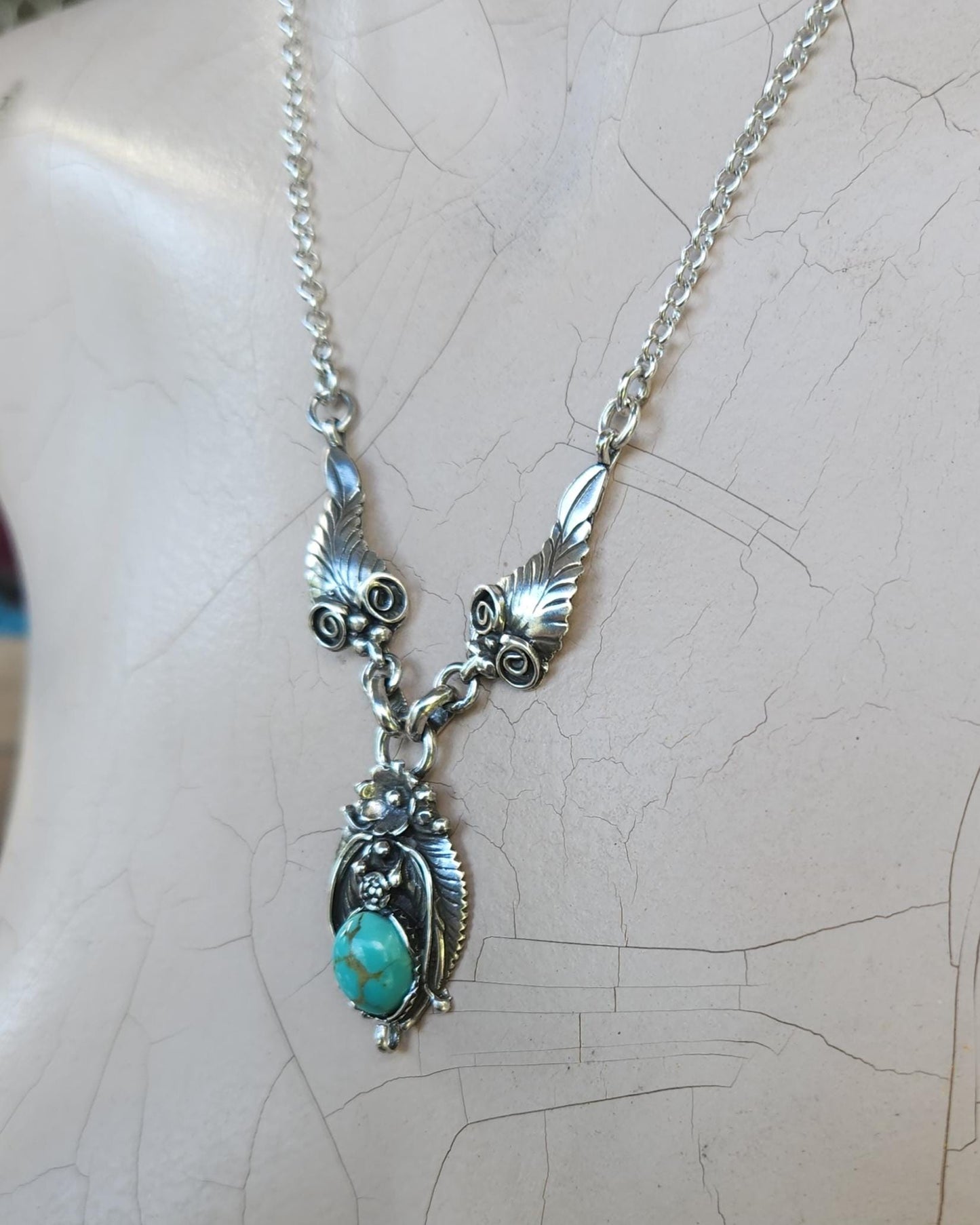 Large Turquoise necklace,925 sterling silver, Navajo Indian inspired,tribal,boho shic,handmade,stone pendant,goddess,gypsy,ethic,hippy
