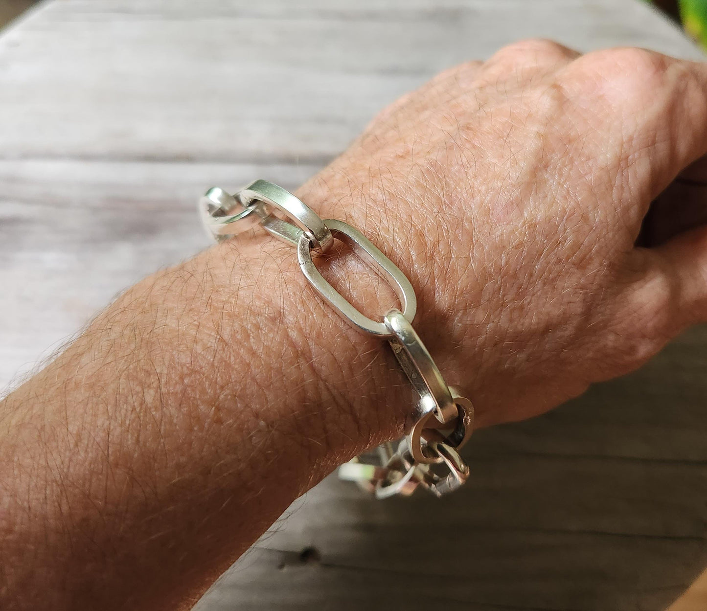 Chunky 925 silver bracelet,sterling silver,oval square handmade links,unisex,link bracelet,boho,mens heavy bracelet
