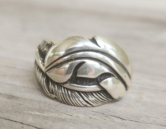 feather ring,925 solid sterling silver, chunky  handmade unisex ring,eagle feather,indian,mans ring boho,shic,gypsy,hippy,unisex,
