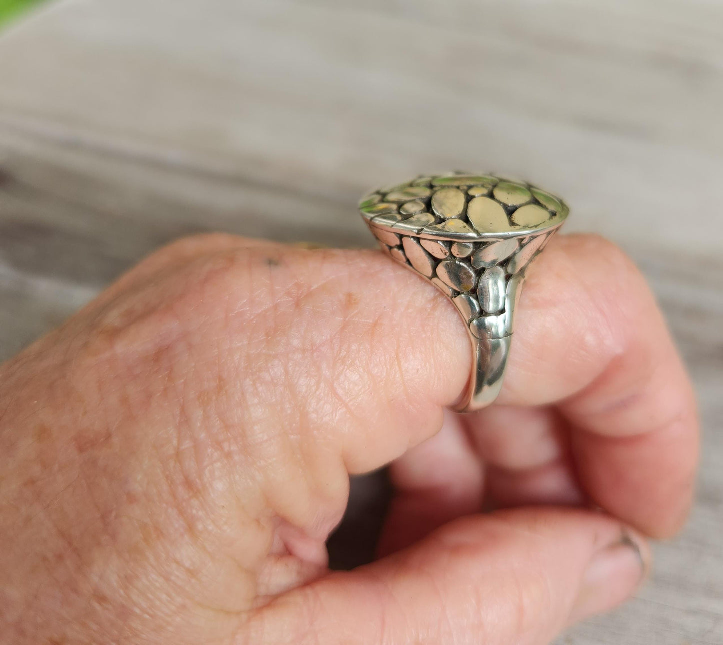 Large round ring,925 sterling silver,discs,domed,boho, stunning,handmade,chunky ring,industrial,goddess,retro,vintage,women's fashion