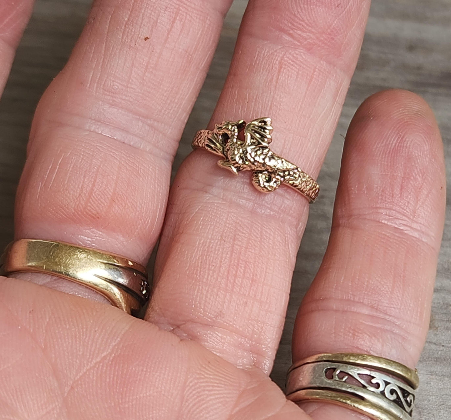Gold dragon ring,solid 9ct ,9k gold,small dragon ring,yellow or rose gold pinkie ring,gothic,mythical,boho,new age,handmade,mystical,fable,