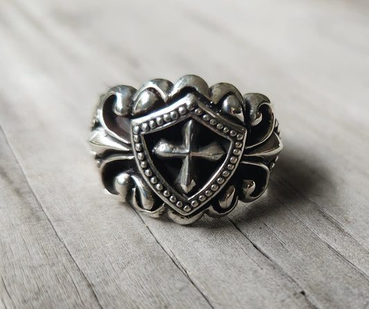 Heavy cross ring,925 solid sterling silver,knights templar shield cross,christian,medieval,shield,religious,steampunk,goth,grunge