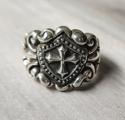 cross ring,925 solid sterling silver,knights templar shield cross,christian,mens medieval,shield,religious mans,steampunk,goth,grunge