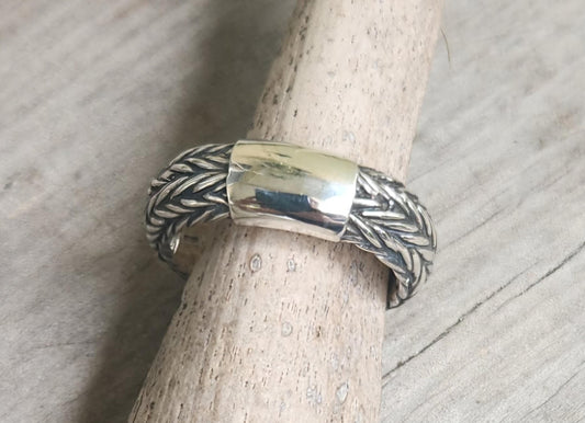 Thick silver ring,925 sterling silver,rounded signet band,rustic,steampunk,industrial Modern,chain,rope   signet, rustic wedding ring