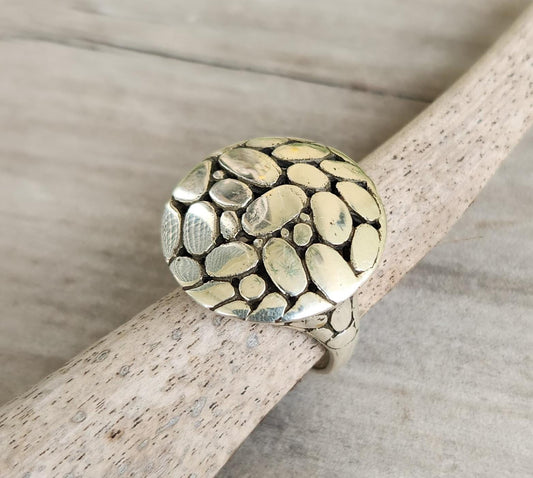 Large round ring,925 sterling silver,discs,domed,boho, stunning,handmade,chunky ring,industrial,goddess,retro,vintage,women's fashion
