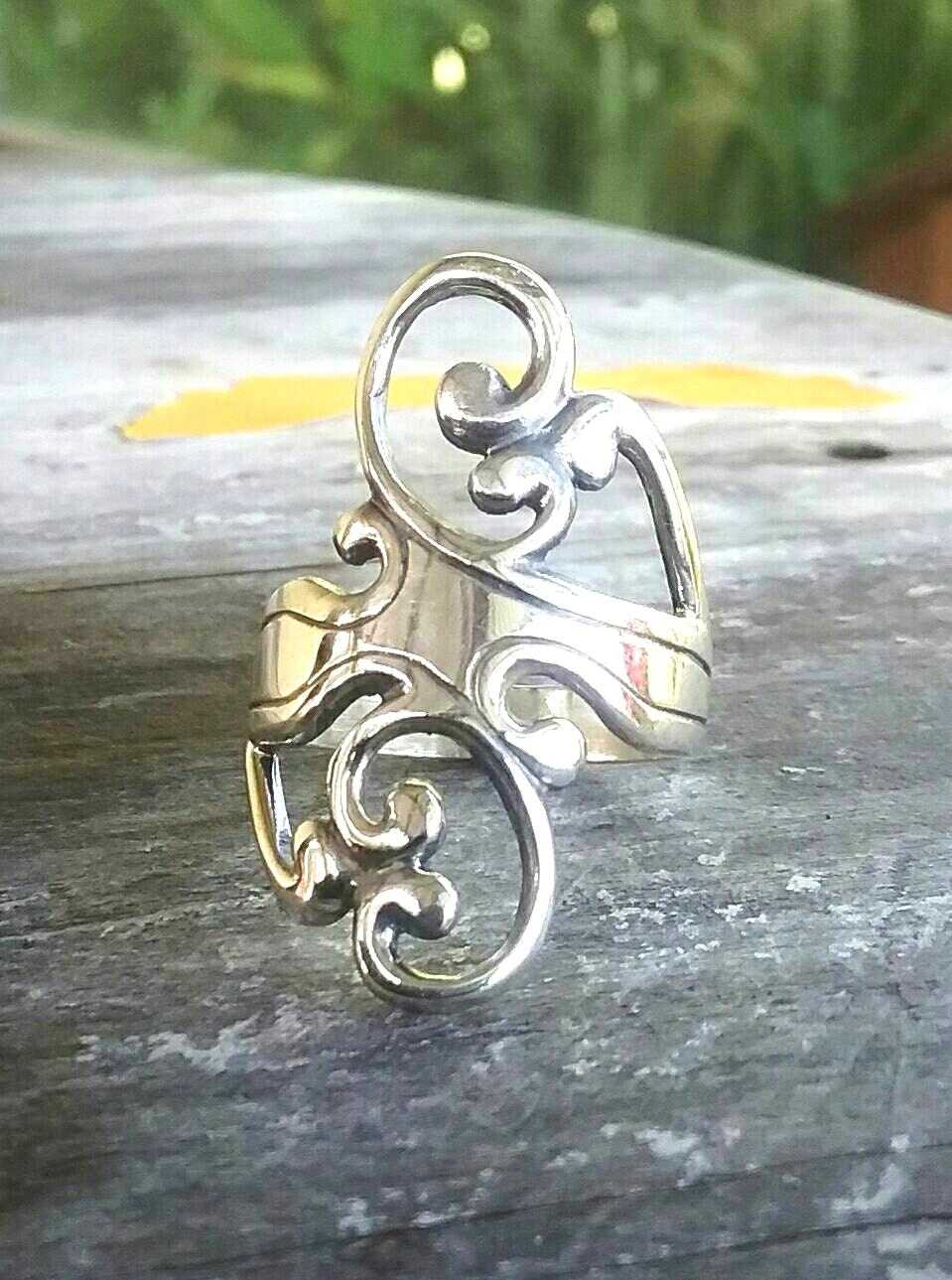 Long ring,scroll,925 sterling silver,boho,goddess,new age,vintage,gypsy,shabby chic,women's fashion,baroque,designer,steampunk,rockabilly