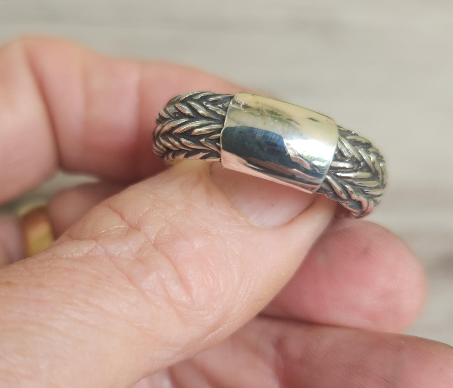 Thick silver ring,925 sterling silver,rounded signet band,rustic,steampunk,industrial Modern,chain,rope   signet, rustic wedding ring