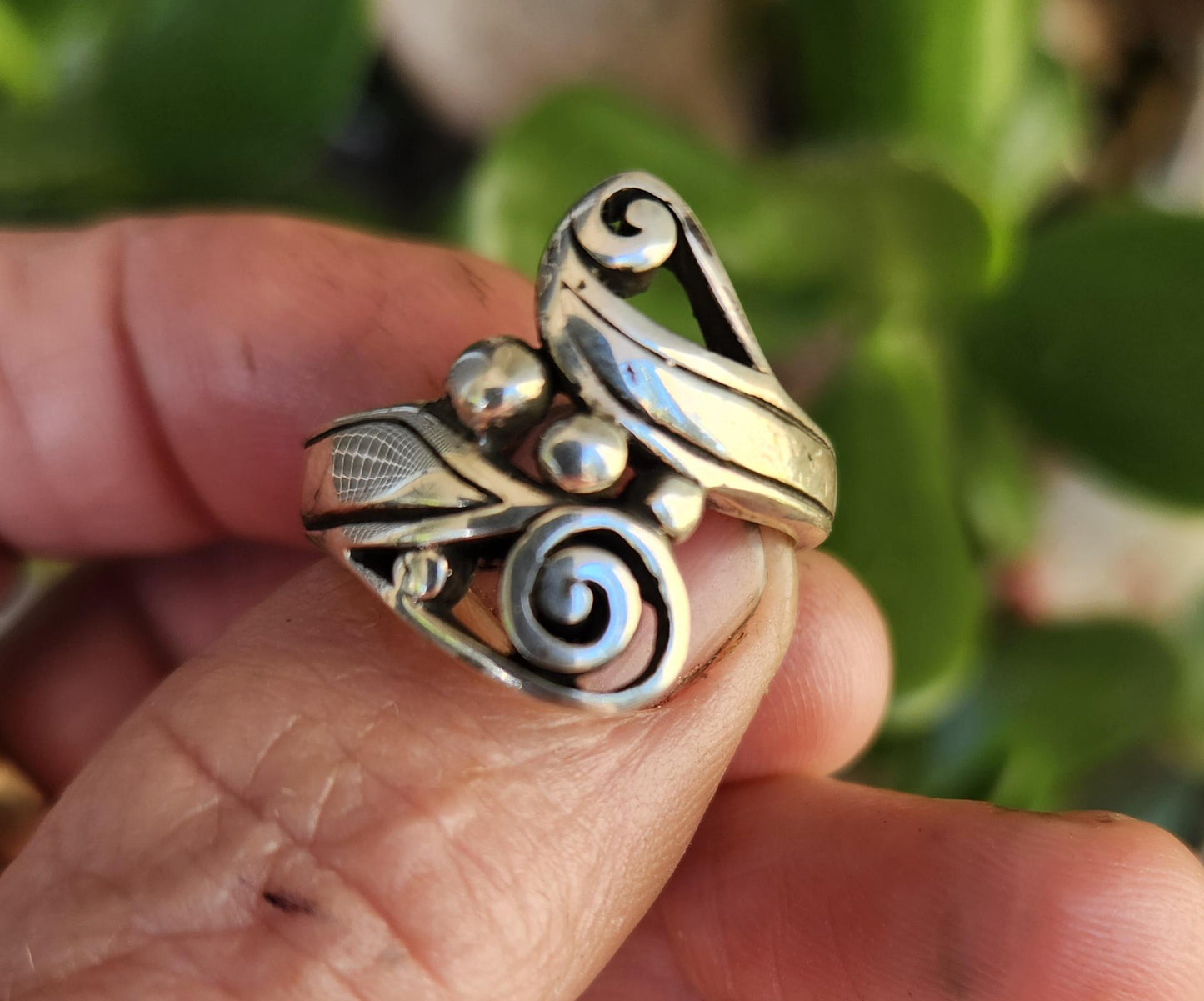 Long silver ring,sterling silver,scroll,swirl ring ,boho, alternative steampunk gothic art nouveau