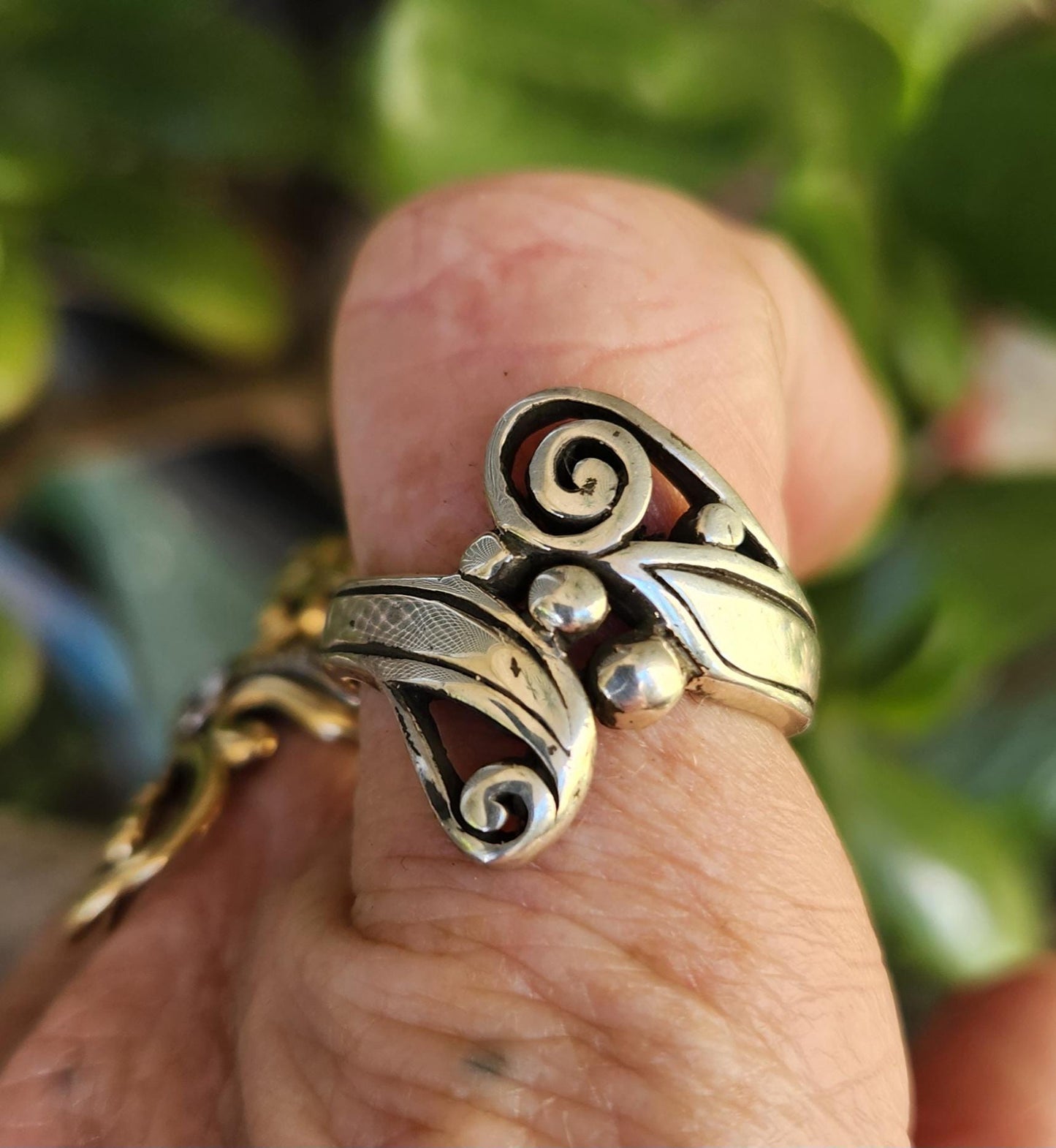 Long silver ring,sterling silver,scroll,swirl ring ,boho, alternative steampunk gothic art nouveau