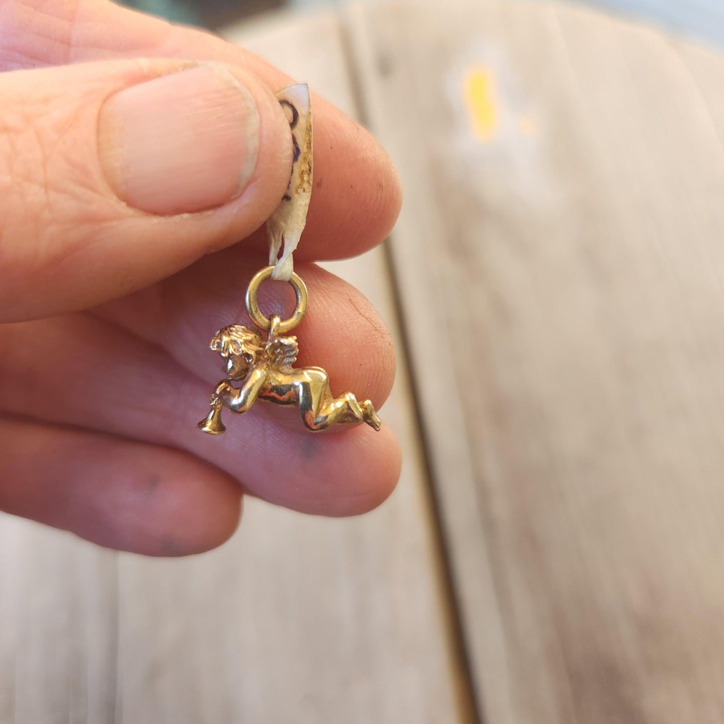 Gold cherib charm,9k gold cupid pendant,9ct gold angelic winged love ,trumpet. fairy, angel pendant,