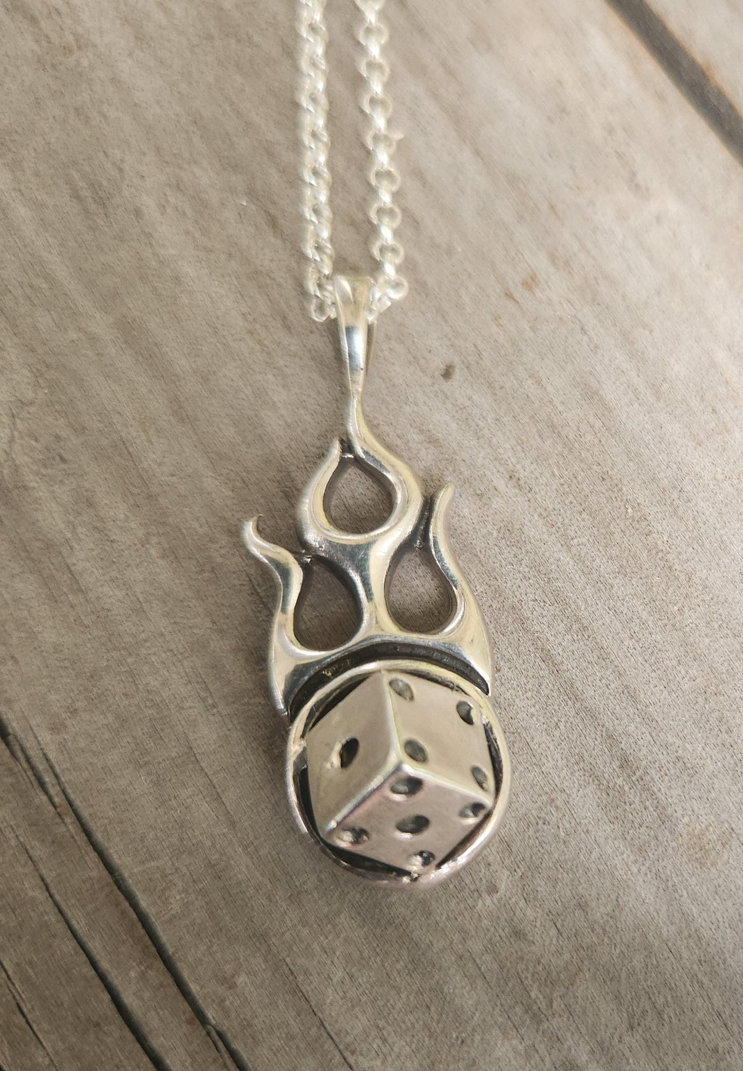 flame dice pendant,925 solid sterling silver, gambling,vegas,rockabilly,hipster,hand made,biker,muscle car Kulture.