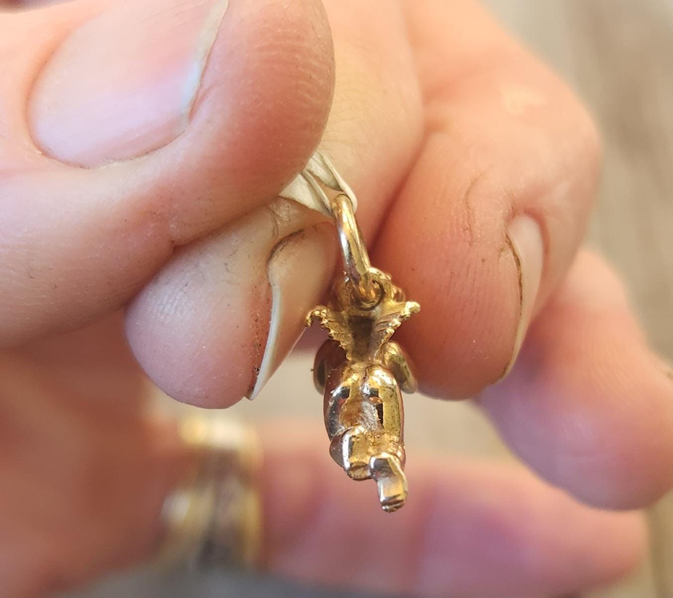 Gold cherib charm,9k gold cupid pendant,9ct gold angelic winged love ,trumpet. fairy, angel pendant,