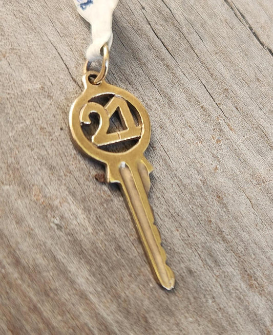 9k 21st key pendant,charm,vintage,1990s,solid 9ct gold,