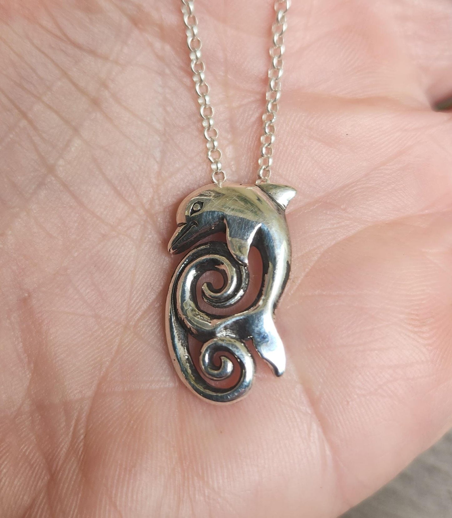 dolphin wave pendant,925 sterling silver,marine,porpous,