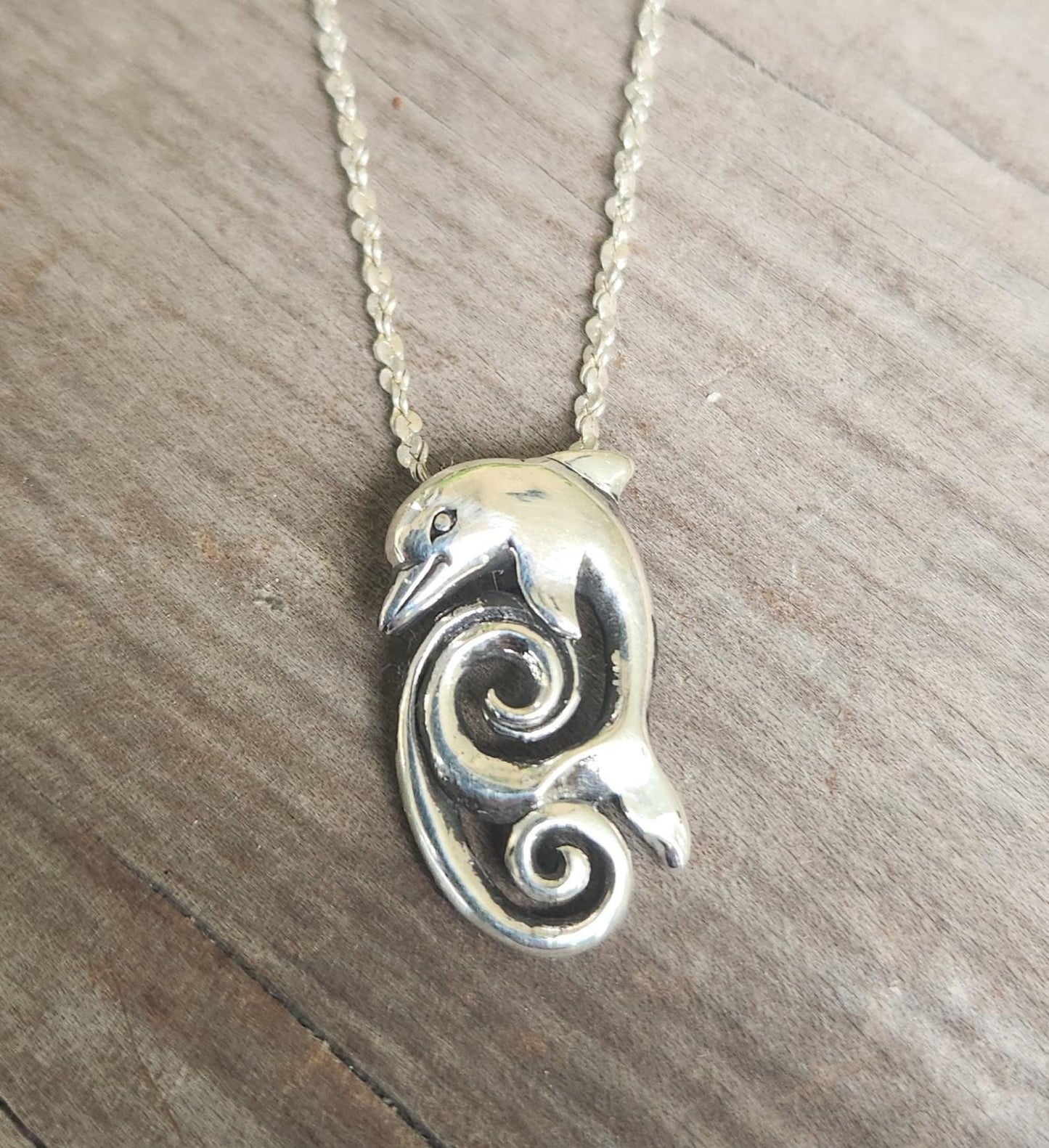 dolphin wave pendant,925 sterling silver,marine,porpous,