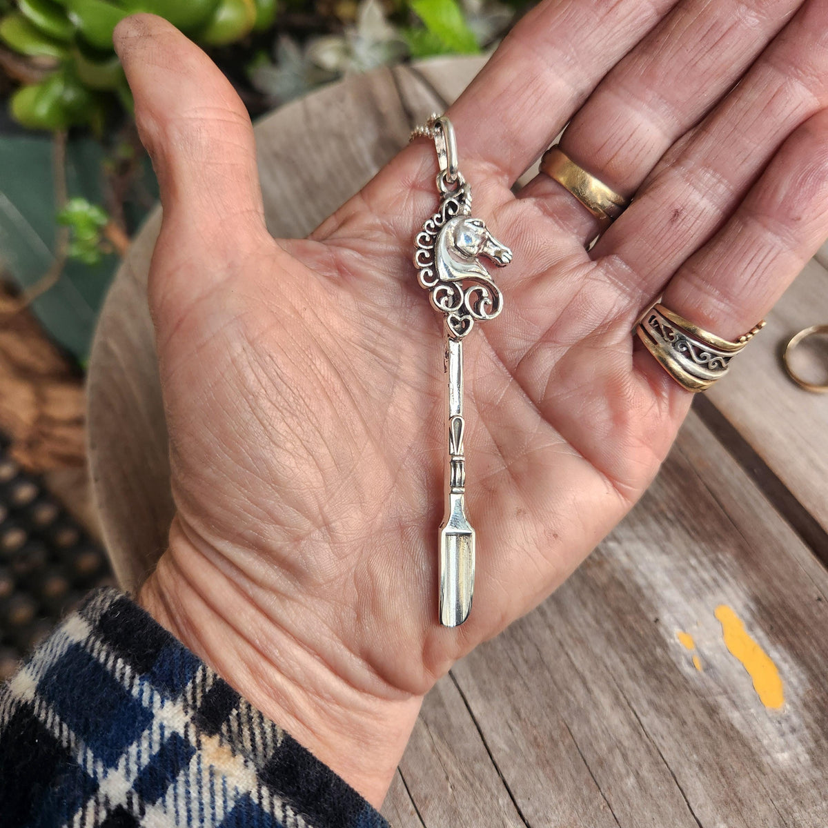 Unicorn spoon pendant,925 sterling silver,Hopi,mapacho  key ring,solid silver,small spice spoon,handmade  unique, collectors,