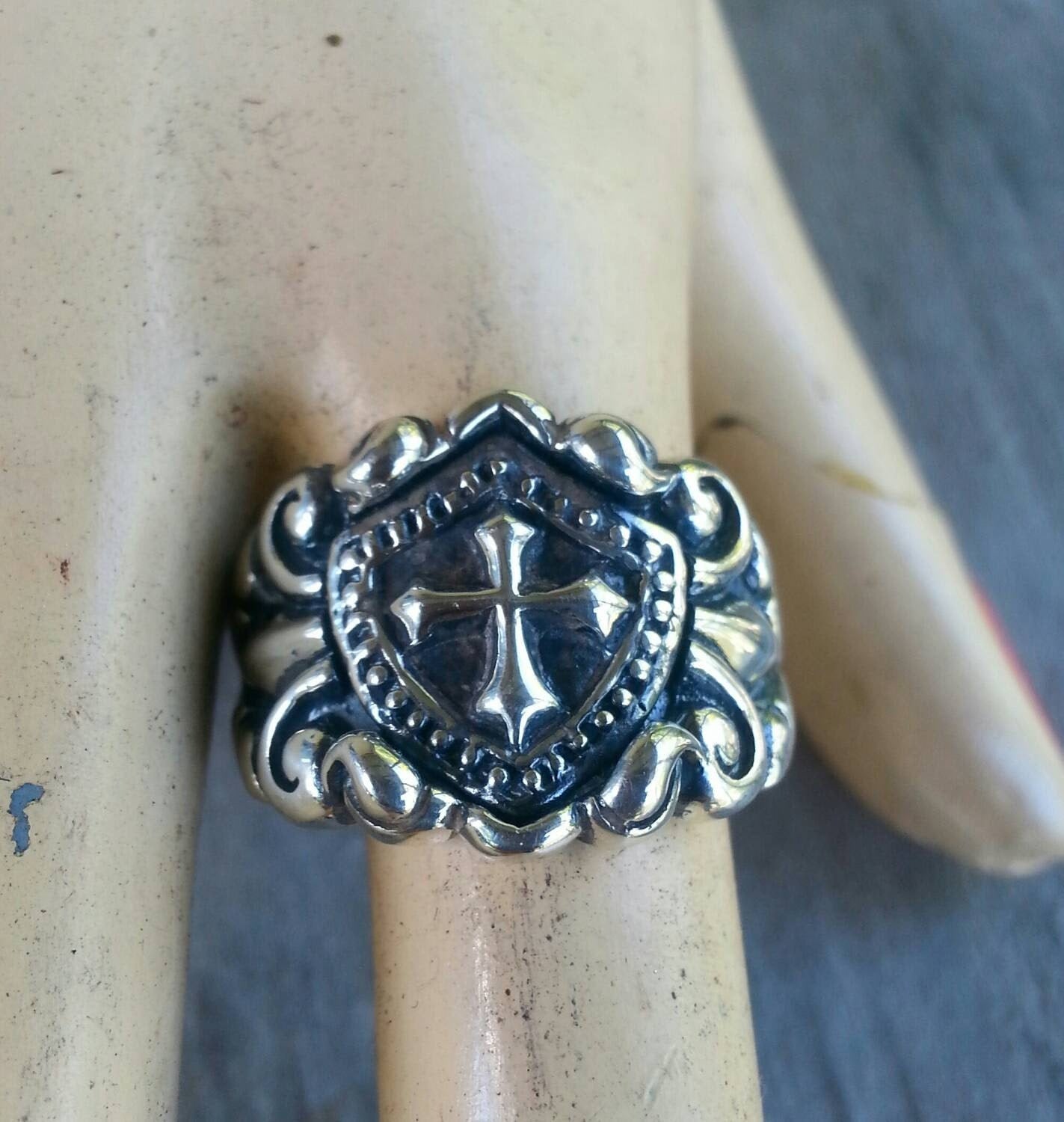 cross ring,sterling silver,medievil even sided cross ring,religious, victorian,vintage,mans wedding,celtic,shield,steampunk,knights templar