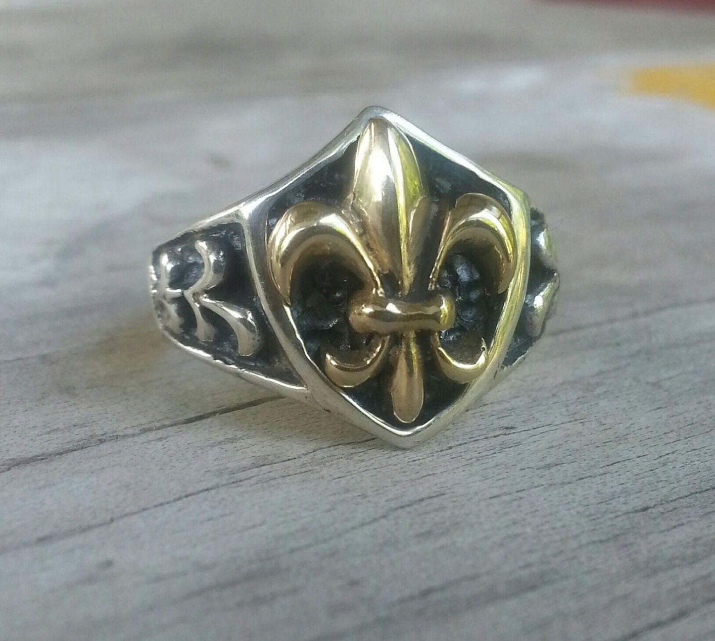 Fleur de Lis ring,9k gold, sterling silver,handmade,boho,vintage,hipster,steampunk,gothic,punk,
