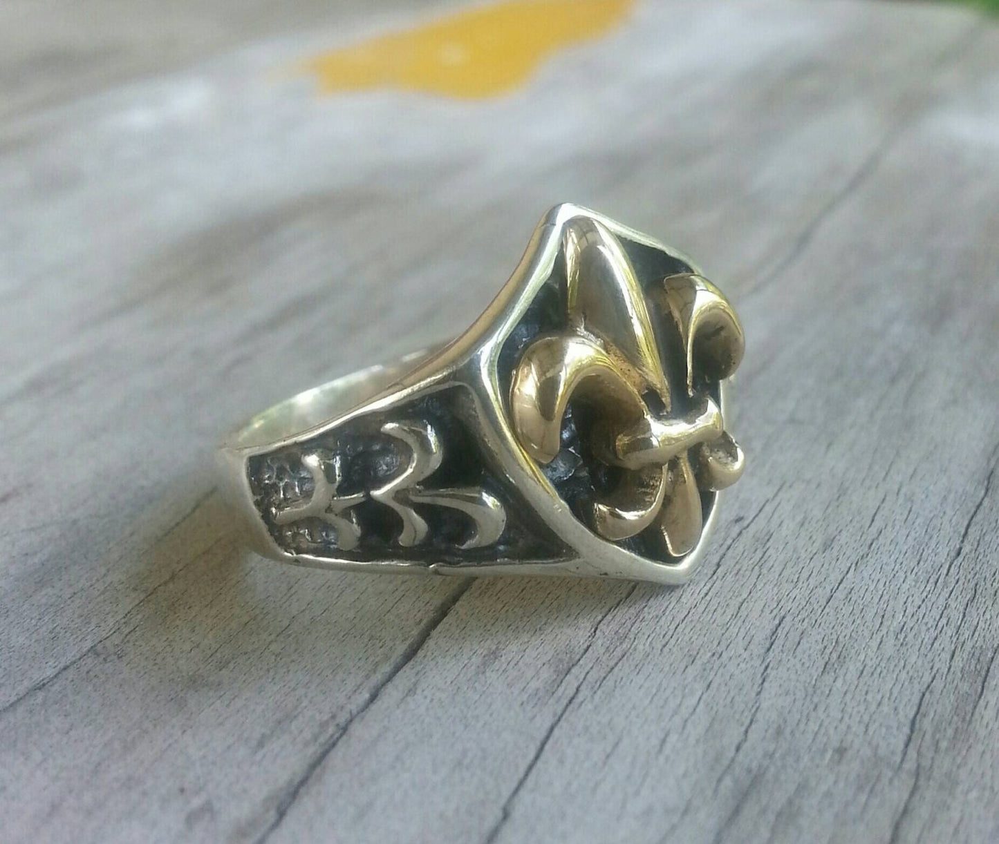 Fleur de Lis ring,9k gold, sterling silver,handmade,boho,vintage,hipster,steampunk,gothic,punk,