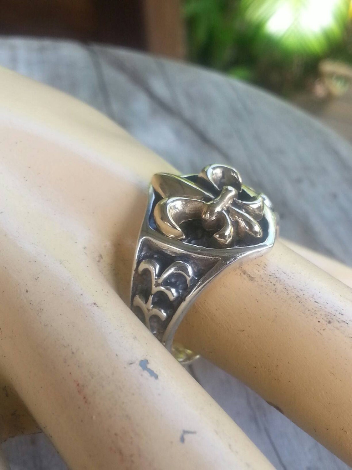 Fleur de Lis ring,9k gold, sterling silver,handmade,boho,vintage,hipster,steampunk,gothic,punk,