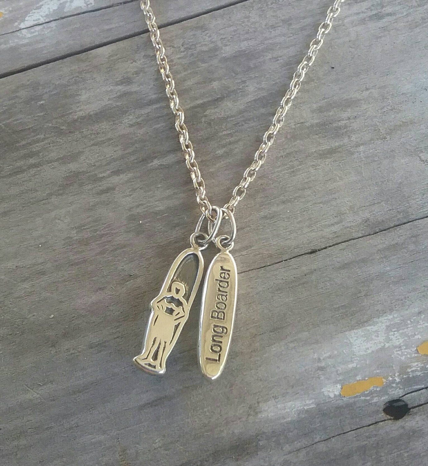 surf board,Long board,surf pendant, wave,surfer, sterling silver,surf charm,beach jewelry,handmade,