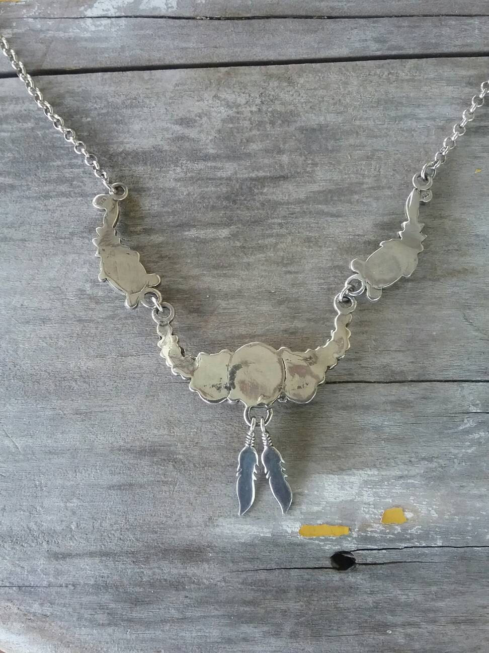 Turquoise necklace, feather jewelry,sterling silver,Navajo Indian, vintage style, necklace,hand made pendant,boho,gypsy,festival,retro