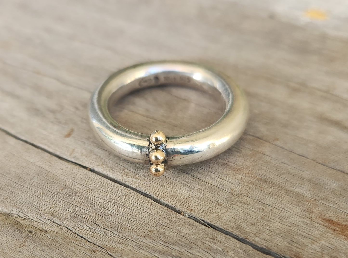 Gold and silver halo ring,10k balls,sterling silver band,two tone ring.4mm round,unisex ring, wedding ring,chunky band,mixed metal ring