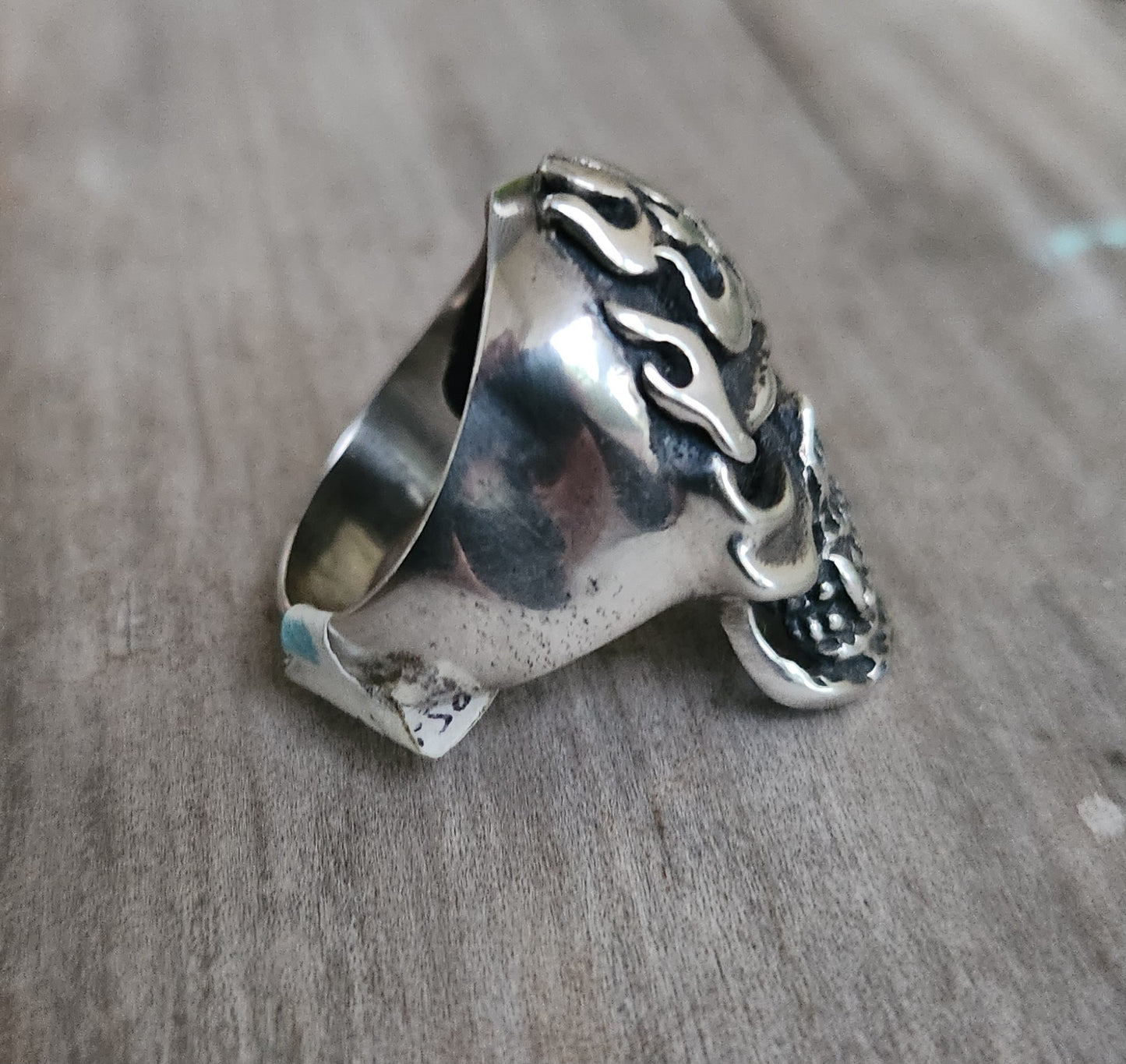 Long Skull flame ring,925 sterling silver,kustom kulture roth flame,flat ring,muscle car, steampunk,gothic, punk,small skull ring,hipster