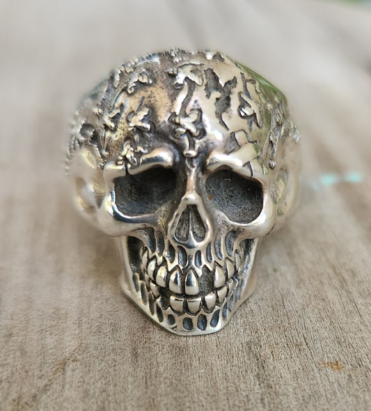Large sad skull,925 sterling silver,day of the dead, skull,steampunk,gothic, punk,large skull ,long silver ring,handmade,