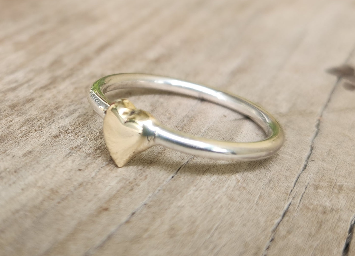 Gold Heart ring,9k Gold and 925 sterling silver,two tone ring,mixed metal