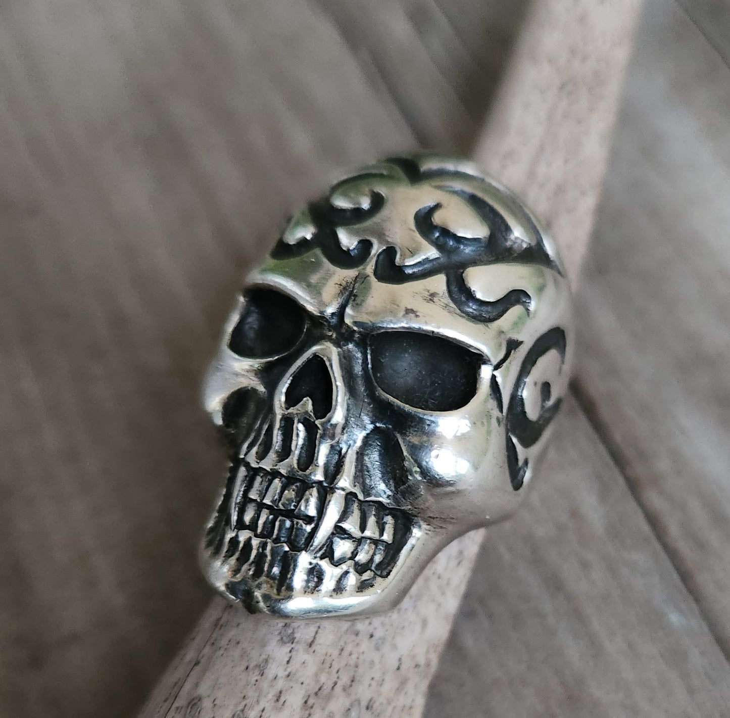 Large skull ring,925 sterling silver,long tribal skull,steampunk gothic punk,handmade,Celtic,skeleton,