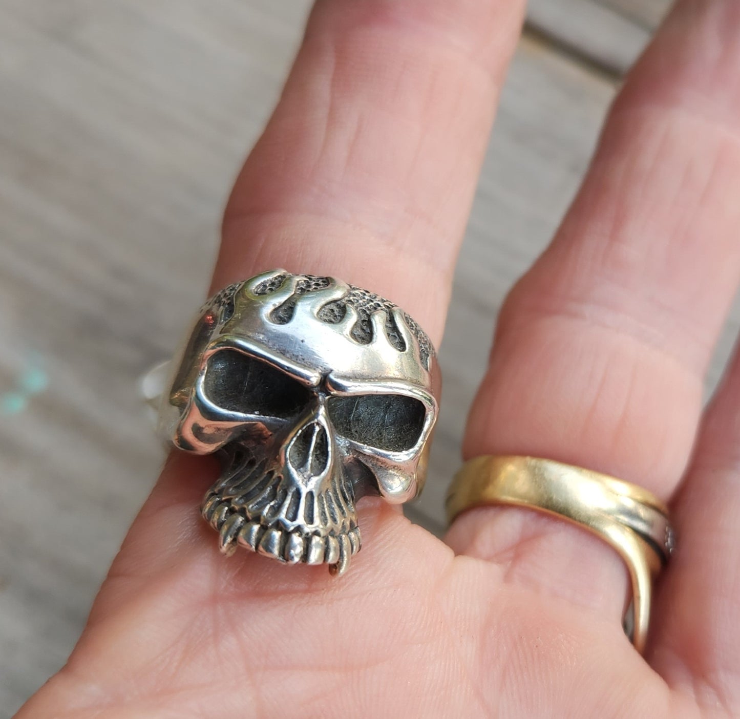 Skull flame ring,925 sterling silver,kustom kulture roth flame,muscle car, steampunk,gothic, punk,small skull ring,hipster